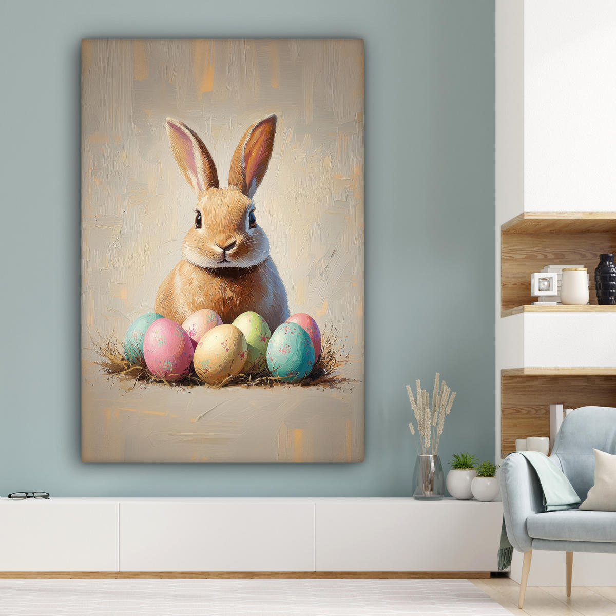 SLIKA NA PLATNU Velikonočni zajček 90x140 cm - bež, tekstil (90/140cm) - MuchoWow