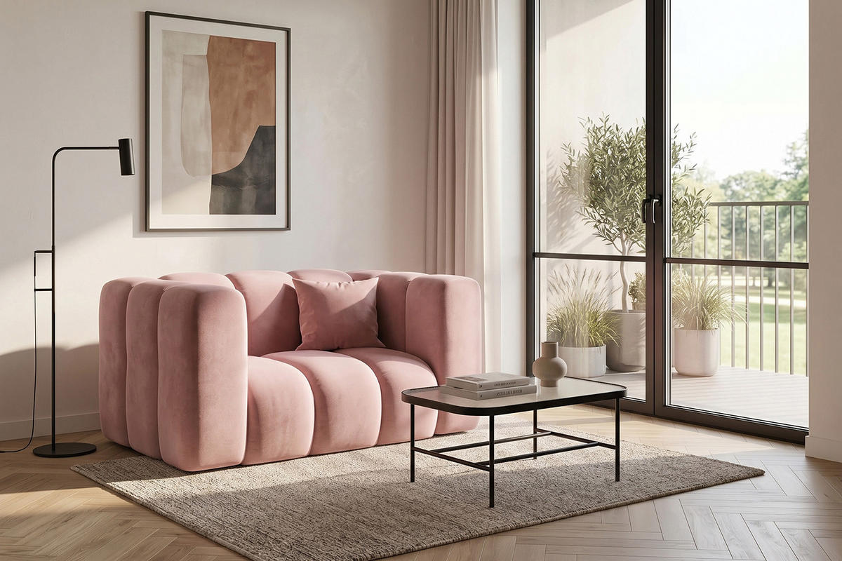 KŘESLO Modulární, Moderní Design, Sametová Látka Riviera, Světle Růžové, GRAND - světle růžová, dřevo (137/70/89cm) - Kaiser Möbel