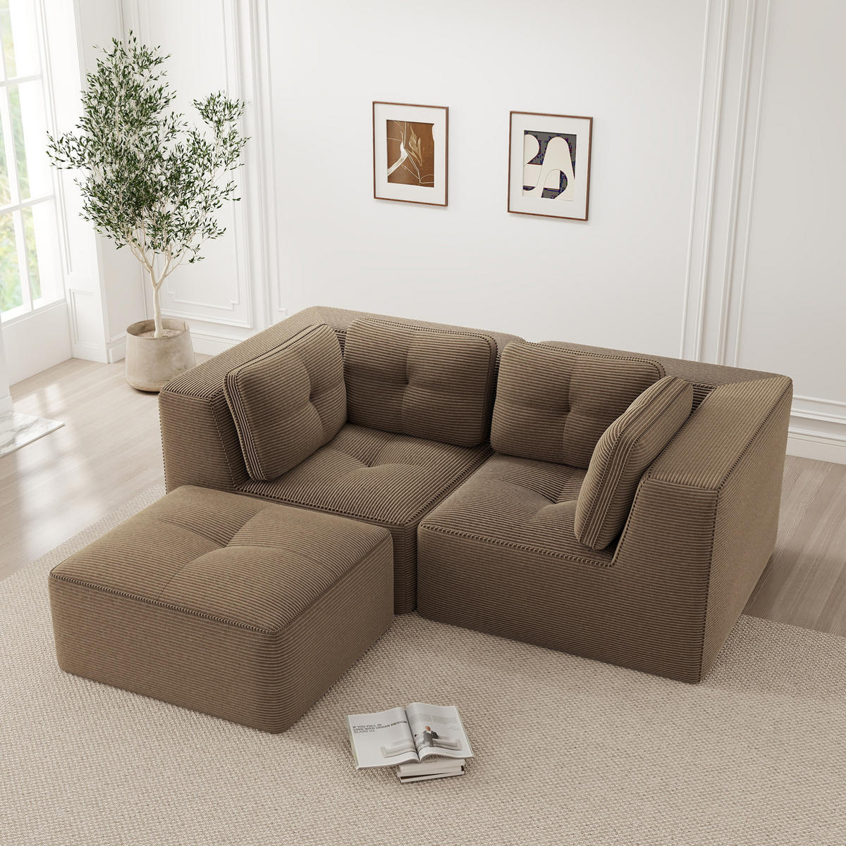 ECKSOFA modular als Zweisitzer Cord Brown 2 Pakete - Braun, Kunststoff (177/208cm) - Meubliv