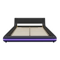 PLATTFORMBETT 140/200 cm Schwarz, mit PU-Material und LED-Licht - Schwarz, Kunststoff