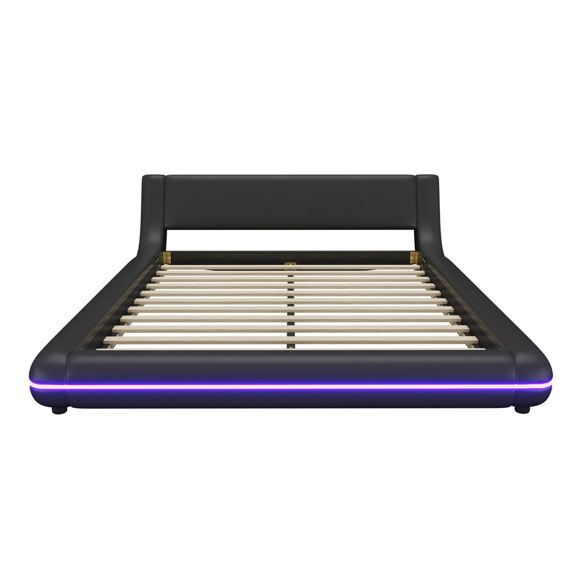 BODENBETT 140/200 cm Schwarz mit LED-Umgebungslicht - Schwarz, Kunststoff (140/200cm) - OKWISH