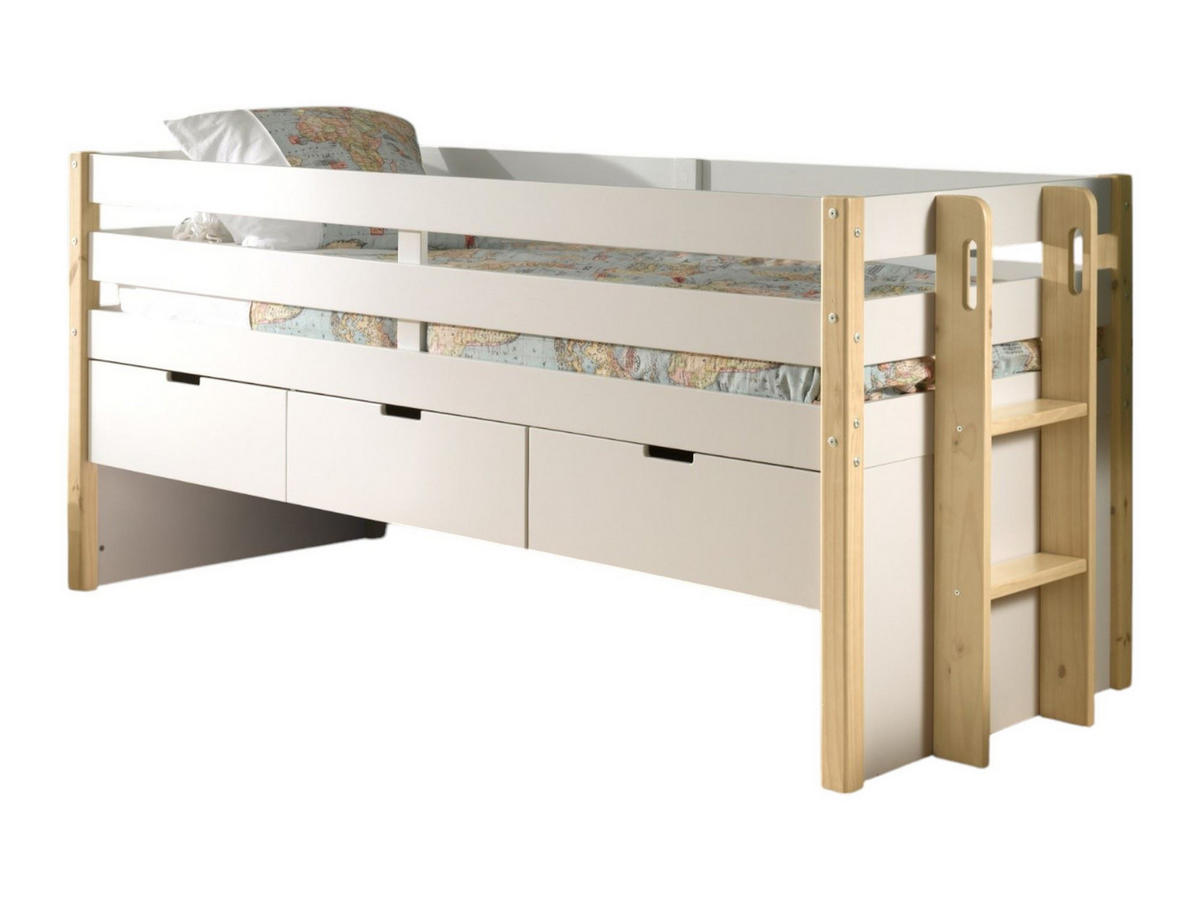 KOJENBETT Karissa 219x100x98 aus Massivholz+MDF in Weiß/natur - Buchefarben/Weiß, Holz (90/200cm) - 58aufmkessel