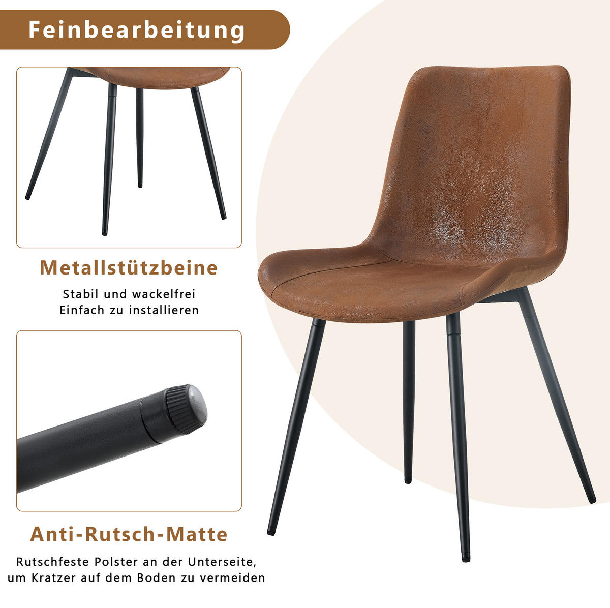 ESSZIMMERSTUHL 4er-Set Tech-Fabric Braun Metallgestell Schwarz - Braun, Metall (47/83/50cm) - Meubliv
