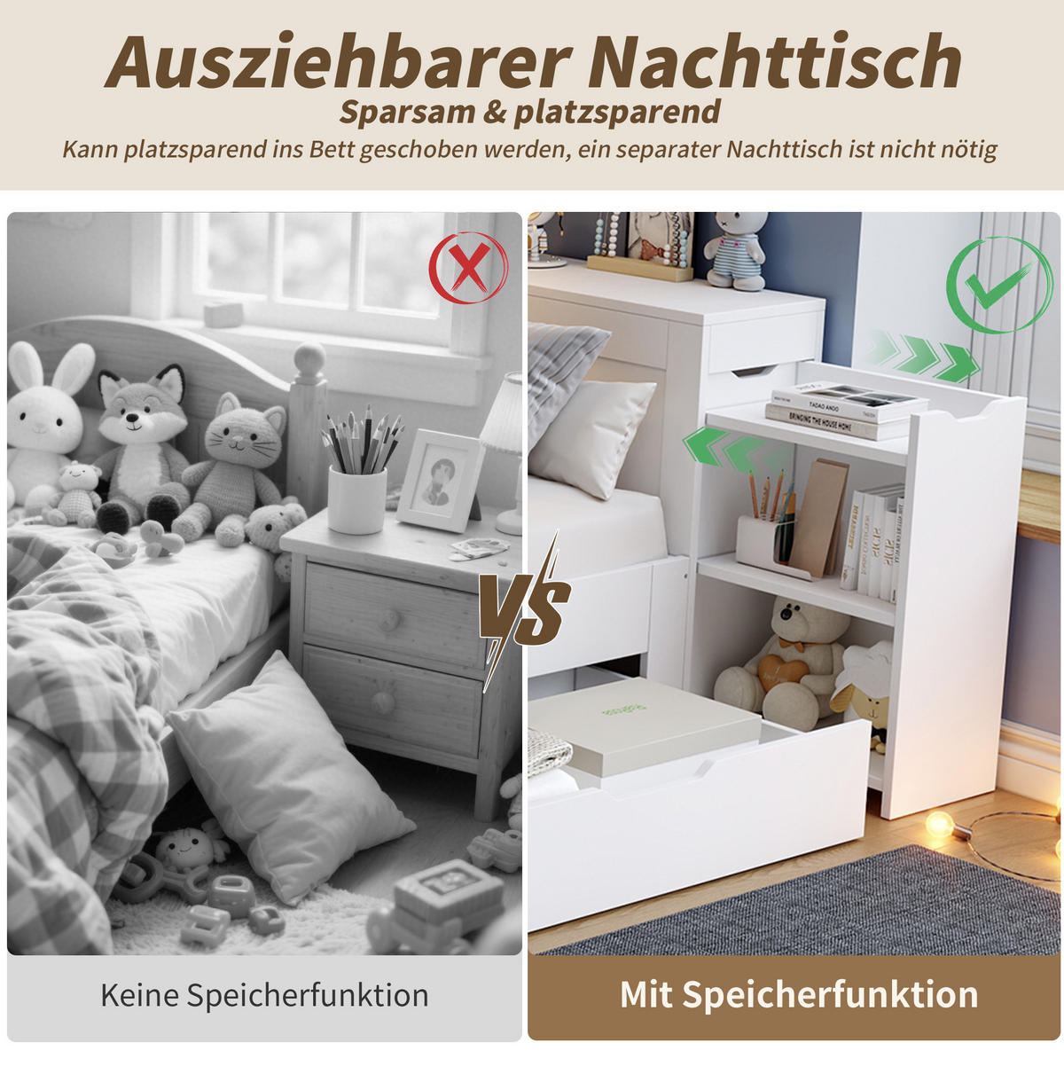 KINDERBETT aus MDF 90x190 cm Weiß mit Schublade und seitlichem Stauraum - Weiß, Holzwerkstoff (90/190cm) - IVMEU