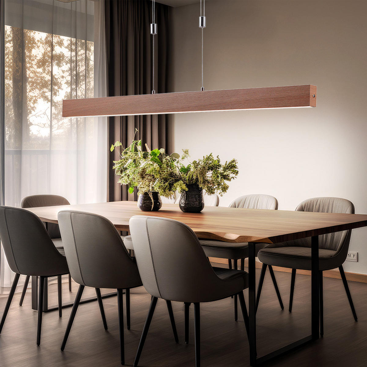 LED HÄNGELEUCHTE Holzoptik Braun - Braun, Metall (110/5/160cm)