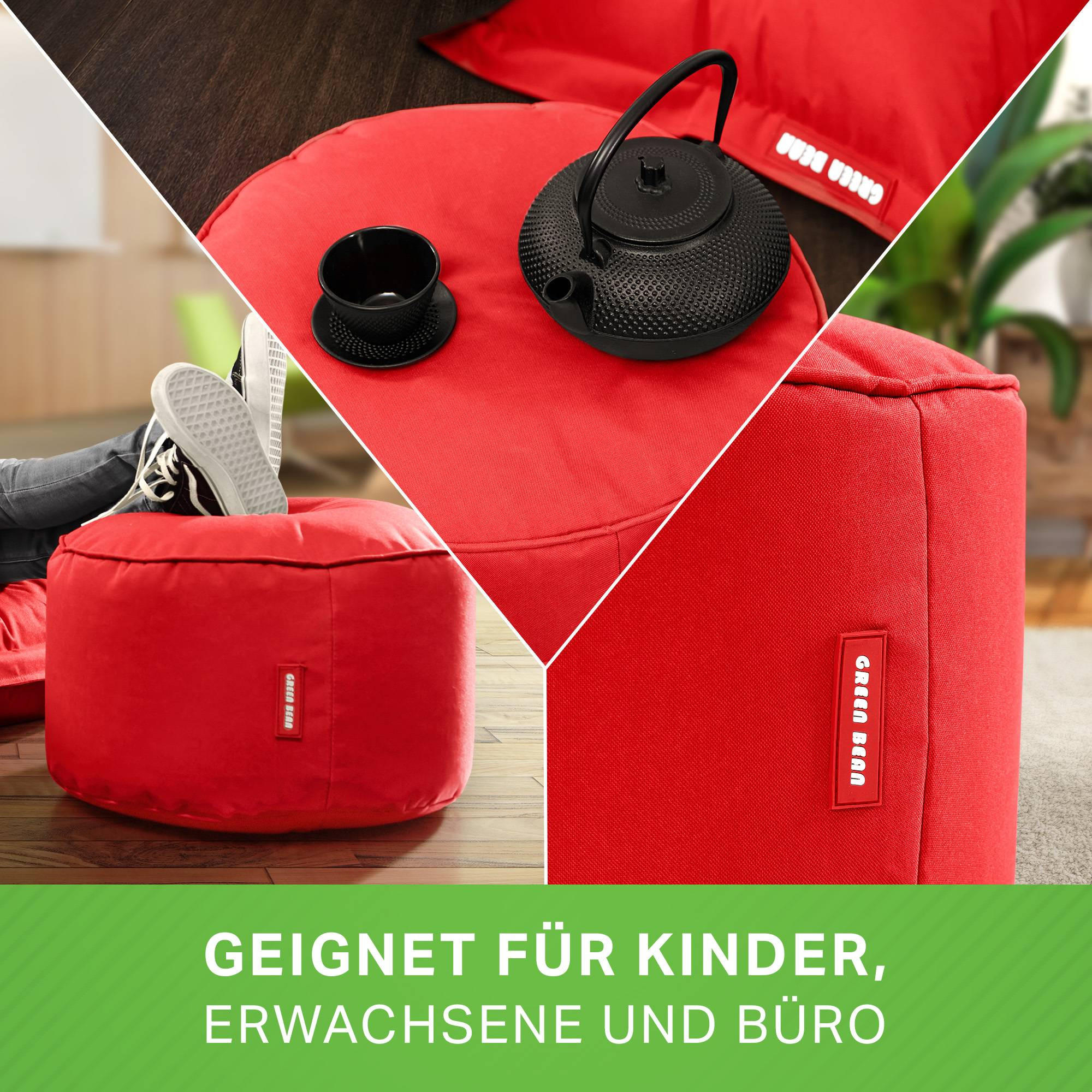 SITZSACK-HOCKER Pouf "Stay" 45x25cm - Rot, Textil (45/25/45cm) - Green Bean