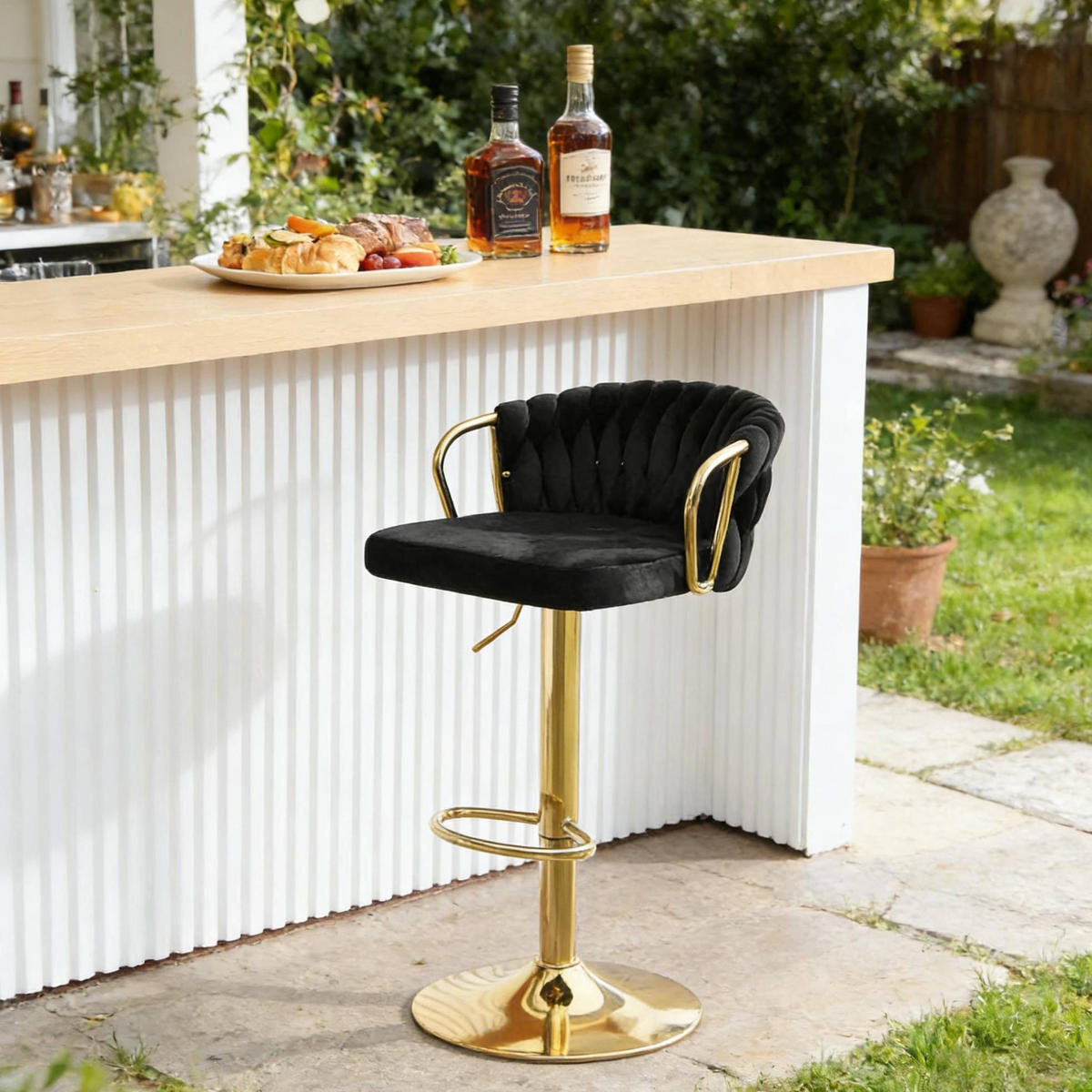 BARHOCKER 49,5/77–98/50,5 cm Schwarz, höhenverstellbar und 360° drehbar - Schwarz, Metall (49.5/98/50.5cm) - MIVRAY