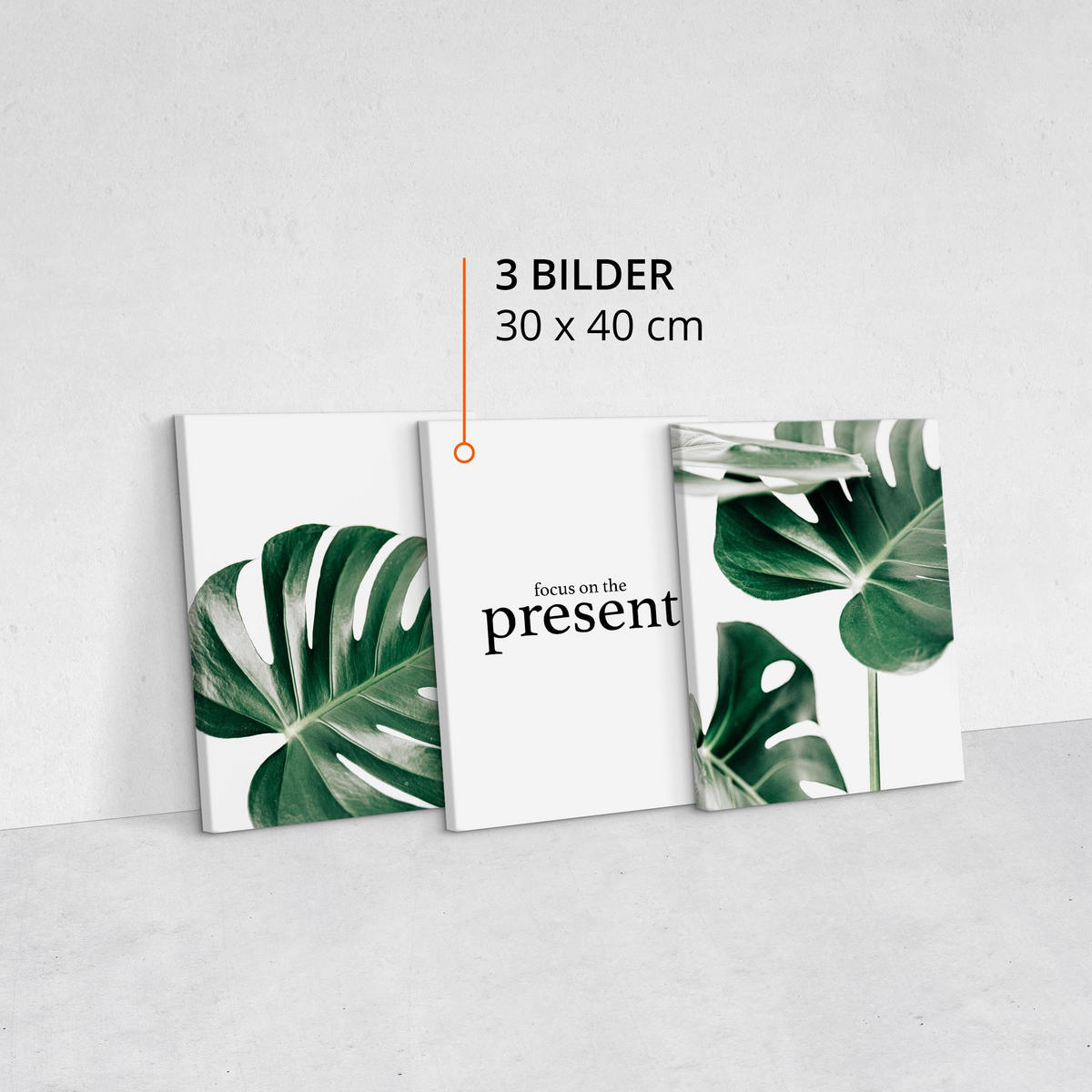 LEINWANDBILDER 3-er Set Blätter 3D Zitat - Schwarz/Weiß, Textil (90/40cm) - Muralo