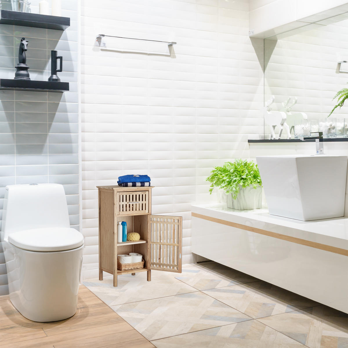 BADSCHRANK - Hellbraun, Holz (40/82/29cm) - Relaxdays