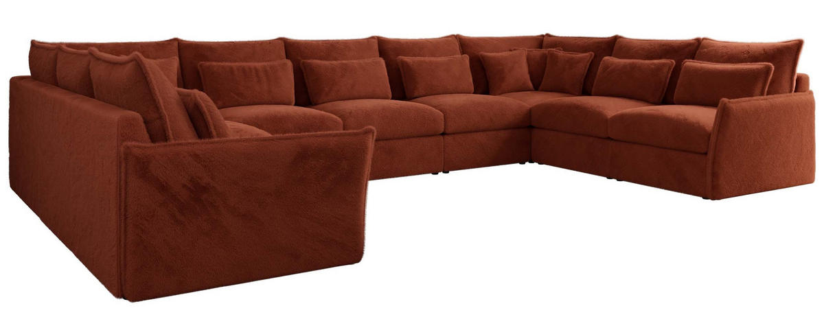 WOHNLANDSCHAFT VERSO U 9M Orange Plüsch - Schwarz/Orange, Kunststoff/Textil (442/93/270cm) - MKS