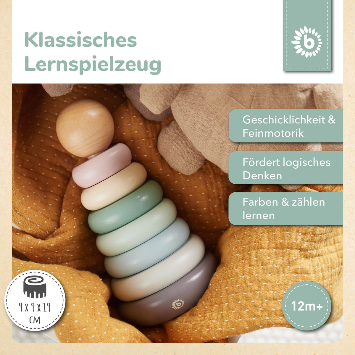 STAPELTURM Holz - ab 12 Monate - Multicolor, Holz (9/9cm) - Bieco Spielwaren