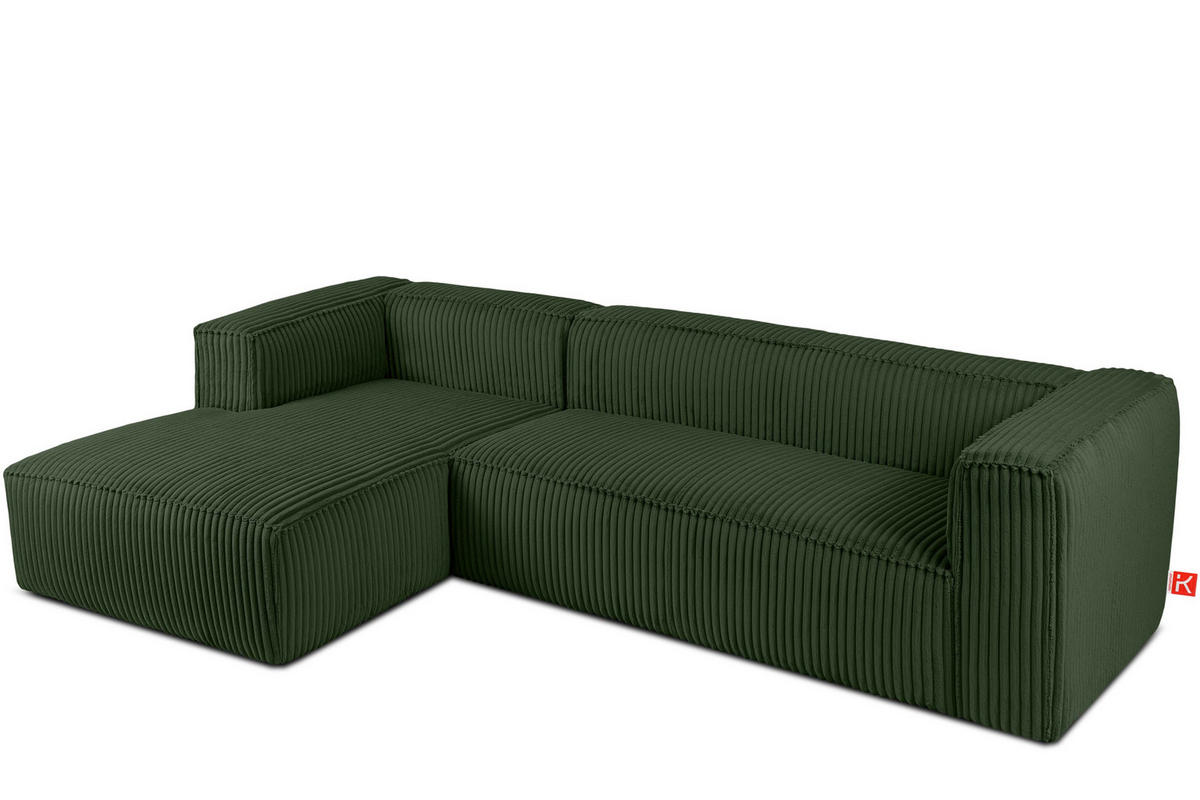 ECKSOFA-LINKS FEROX Modern, Cord-Stoff, dunkelgrün - Dunkelgrün, Textil (305/175cm) - KONSIMO®