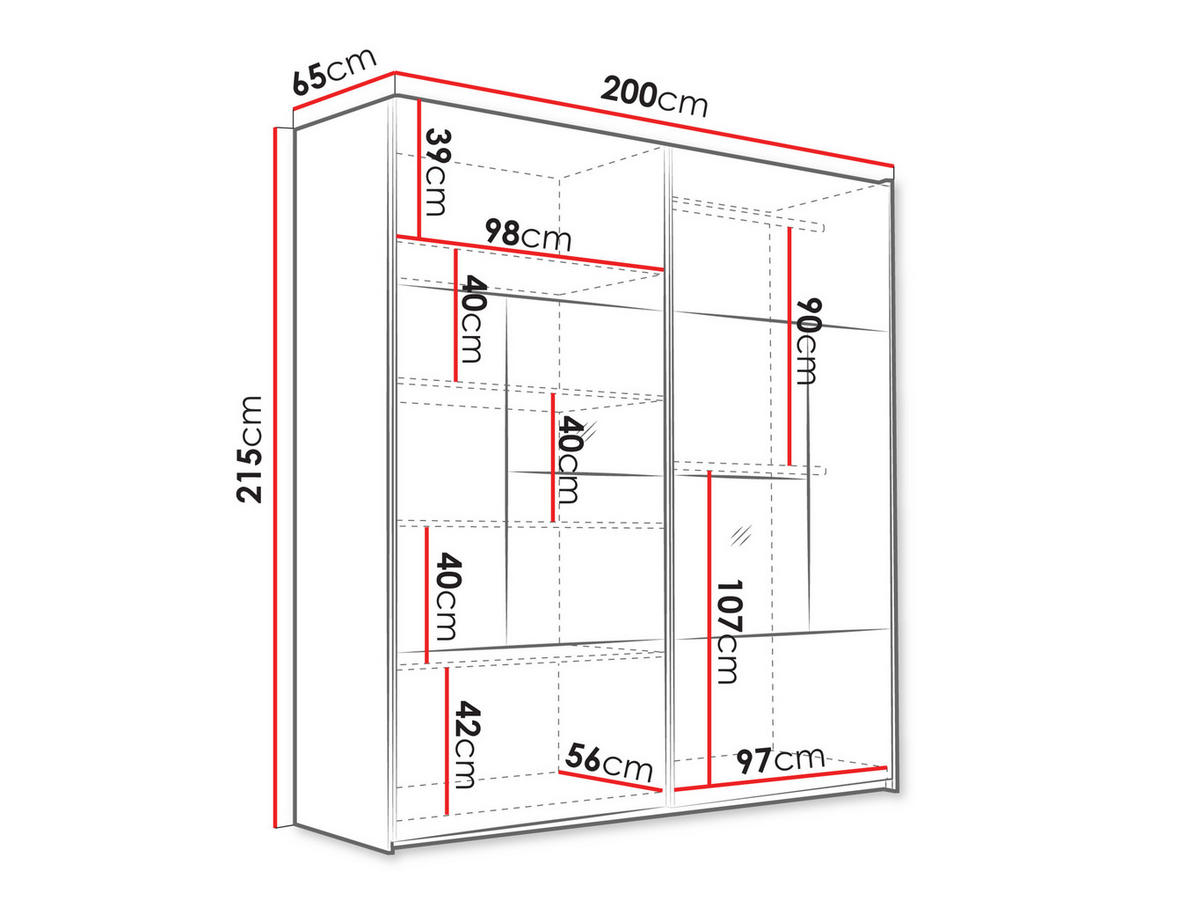 SCHIEBETÜRENSCHRANK Boston 200 - Kaschmir/Silberfarben, Holzwerkstoff/Metall (200/215/65cm) - MIRJAN24