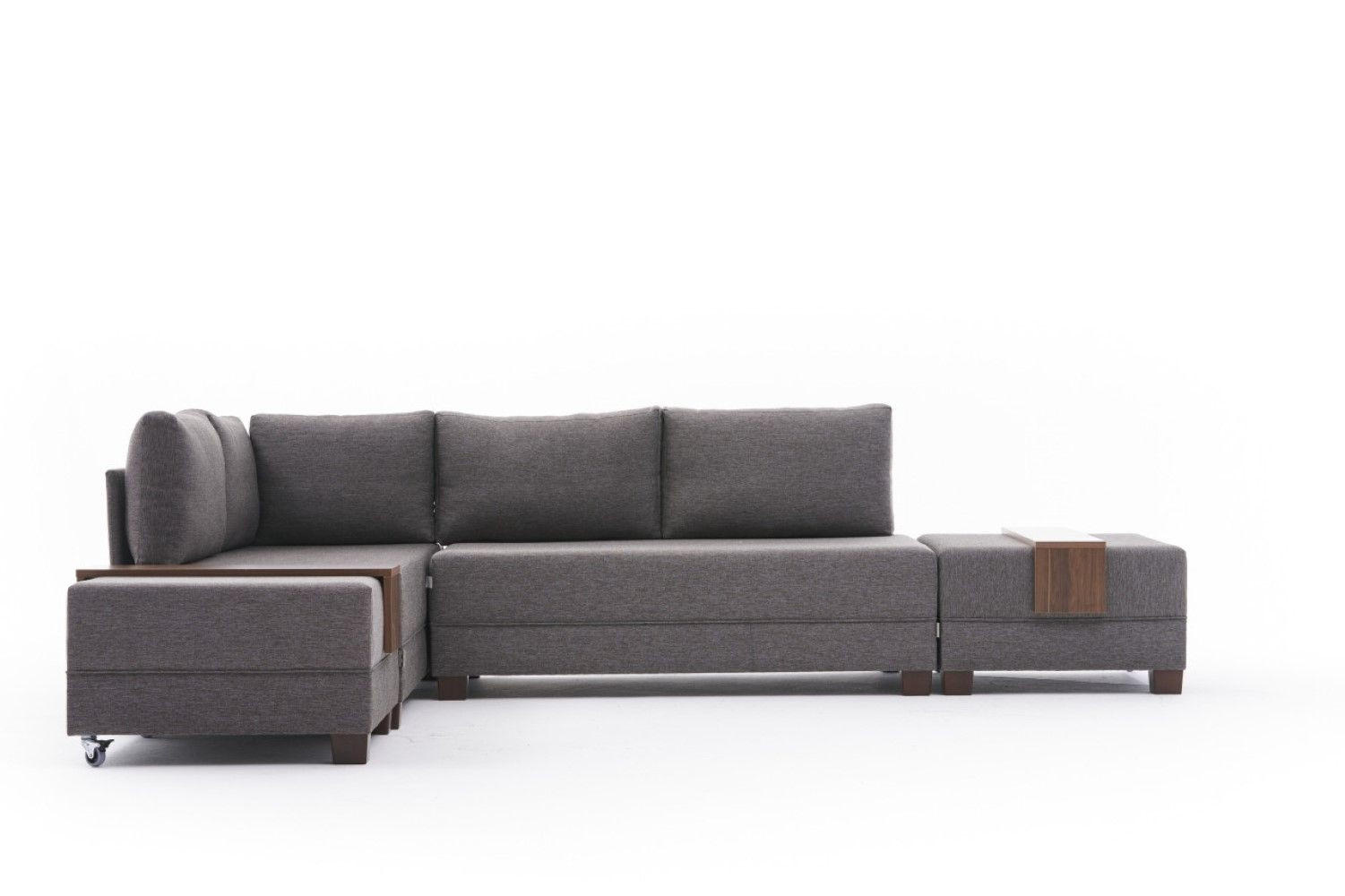 ECKSOFA mit rollbarer Schlaffunktion - Taupe/Walnussfarben, Holz/Textil (280/210cm) - myHomelando