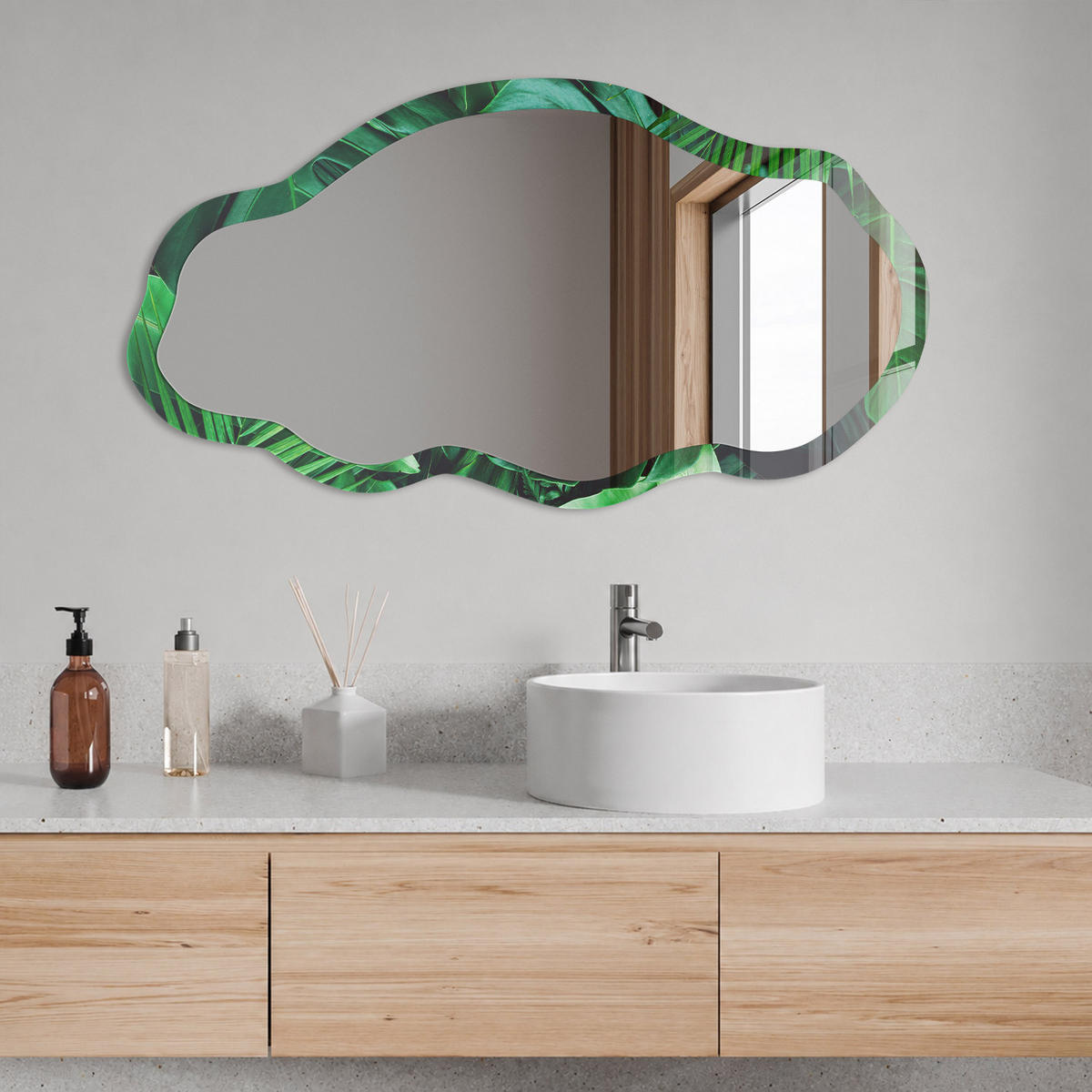 SPIEGEL 90x45 cm asymmetrisch mit Druck - Ruhe im Dschungel - Transparent, Glas (45/90/0.4cm) - TULUP