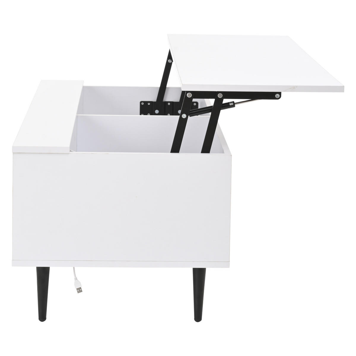 COUCHTISCH 105 / 50 / 43 cm höhenverstellbar mit LED-Beleuchtung und Stauraum - Weiß, Holzwerkstoff (105/50/43cm) - OKWISH