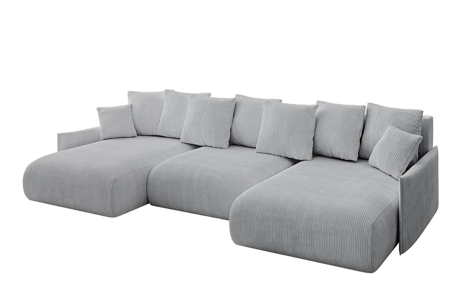 WOHNLANDSCHAFT mit Schlaffunktion und Bettkasten ONESK-U-v1 304x165x40 Grau Cord - Grau, Holzwerkstoff/Kunststoff (304/90/165cm) - ALTDECOR