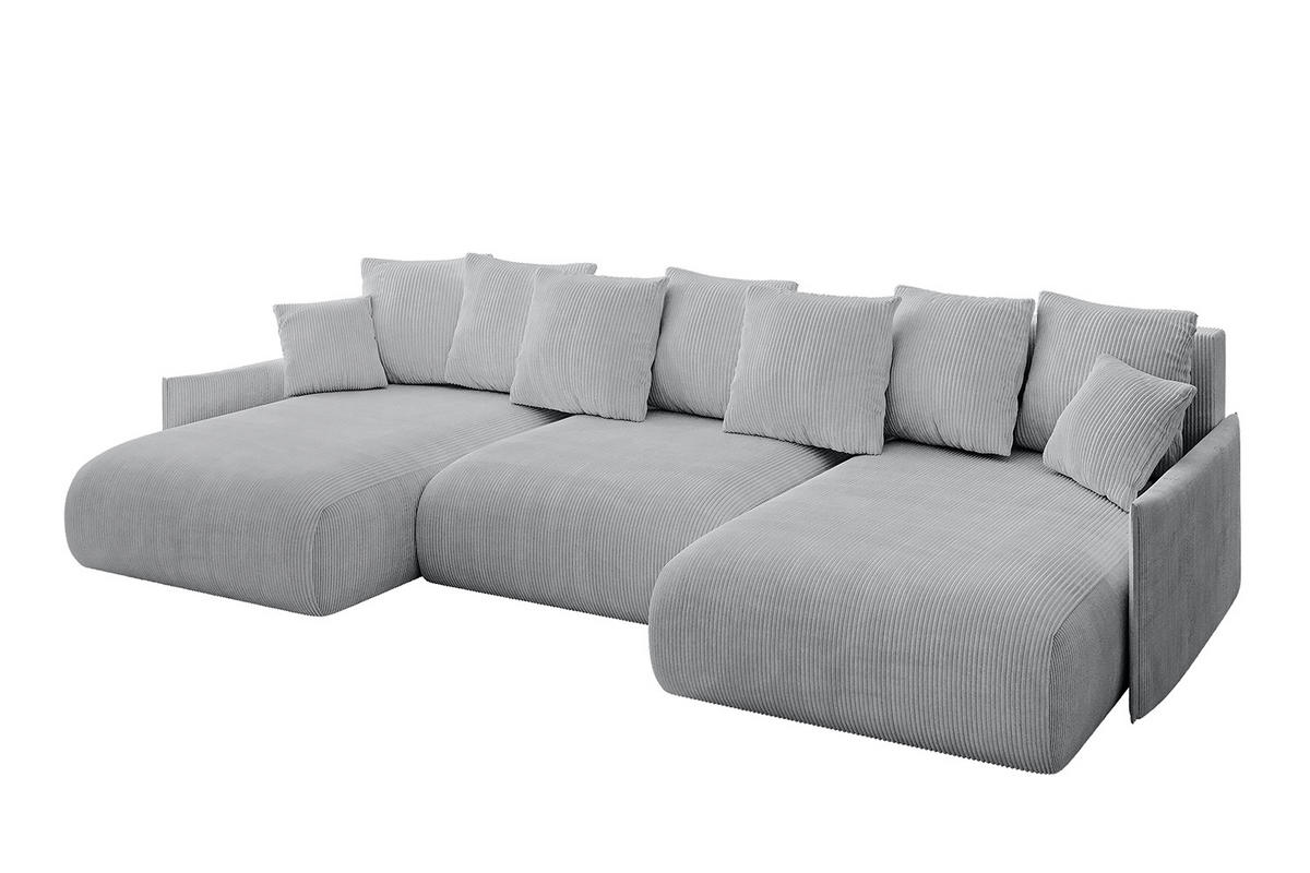 WOHNLANDSCHAFT mit Schlaffunktion und Bettkasten ONESK-U-v1 304x165x40 Grau Cord - Grau, Holzwerkstoff/Kunststoff (304/90/165cm) - ALTDECOR