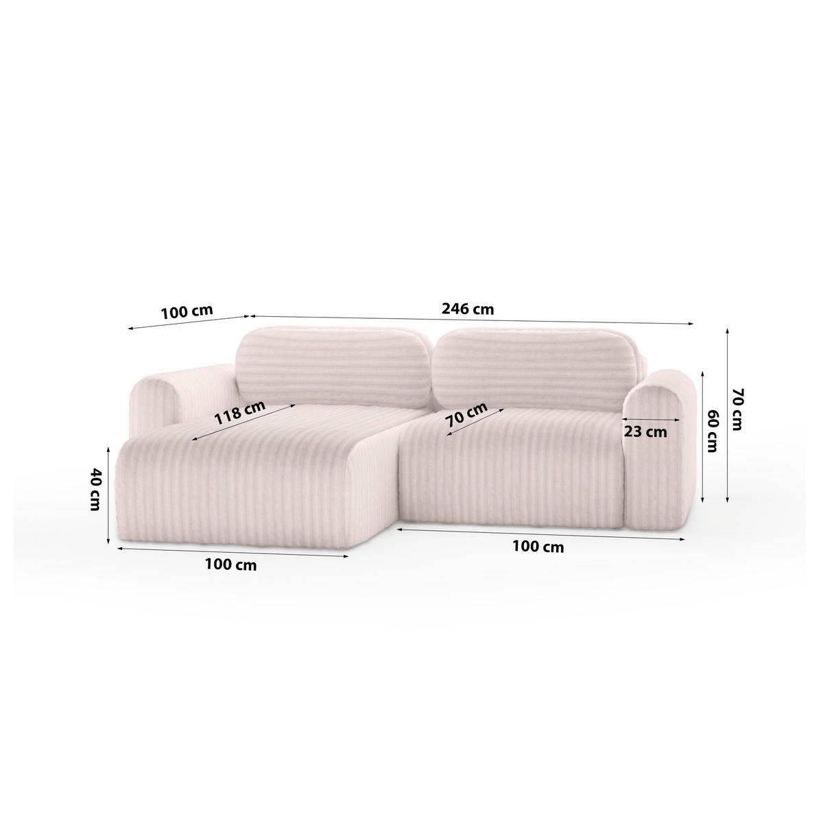 ECKSOFA mit Schlaffunktion Emmen Mini, Rosa - Pink, Textil (246/100cm) - Fedve