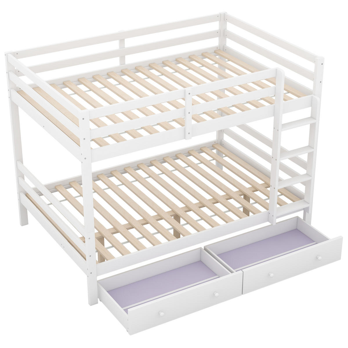 ETAGENBETT 140/200 cm mit Stauraum, abnehmbarer Schublade und hoher Absturzsicherung, Weiß - Weiß, Holzwerkstoff (140/200cm) - Redom