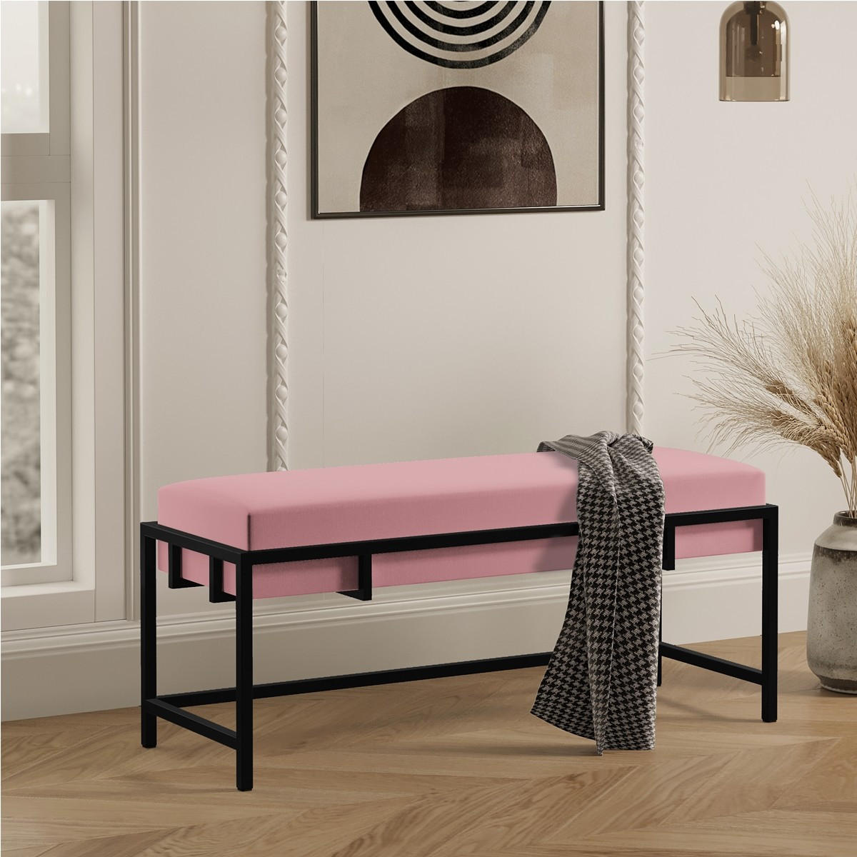 POLSTERBANK LAMO 100 Rosa, Schwarzes Metallgestell - Pink/Schwarz, Textil/Metall (100/45/35cm) - Bettso