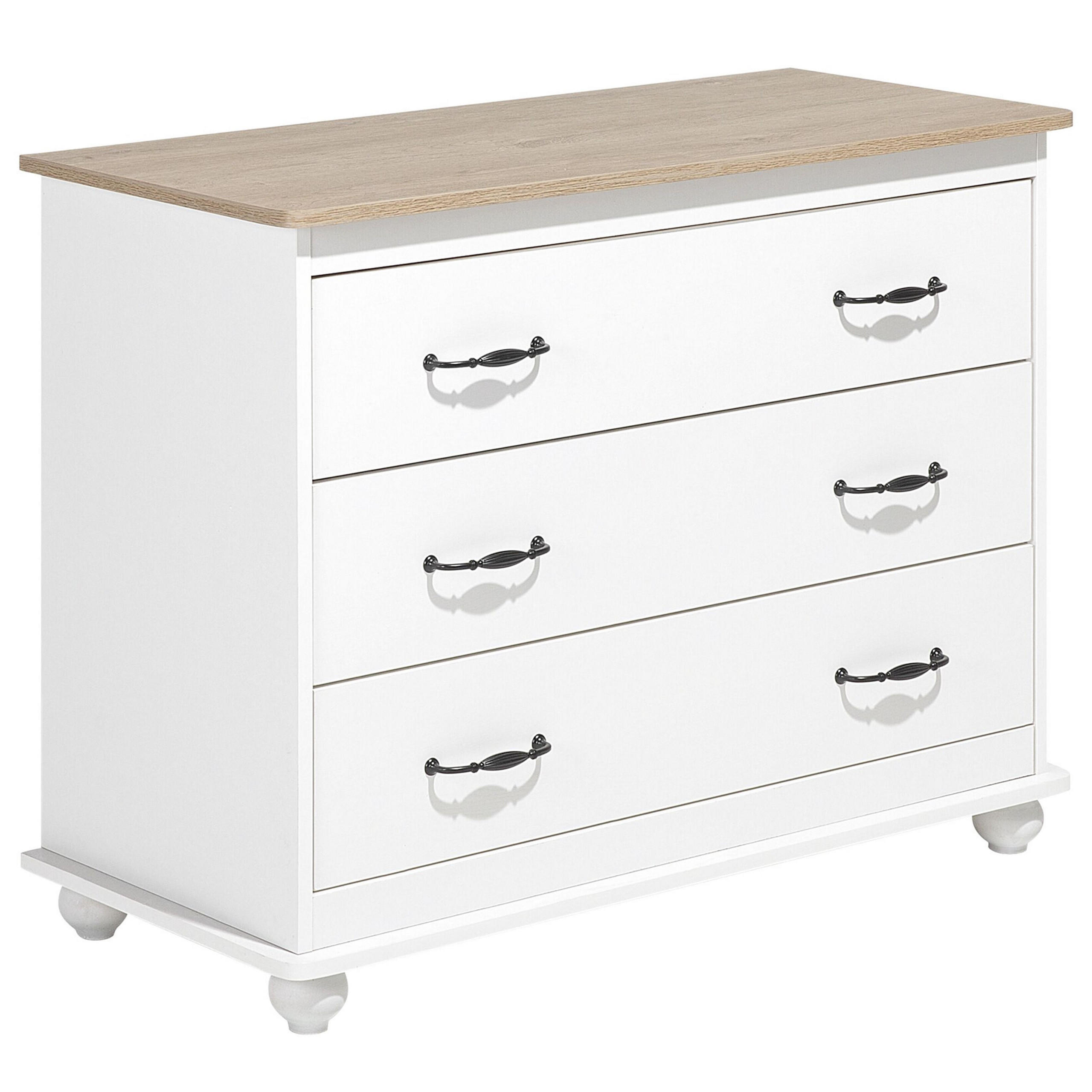 KOMMODE 3 Schubladen weiß/heller Holzfarbton Everett - Schwarz/Weiß, Holzwerkstoff (100/79/45cm) - Beliani