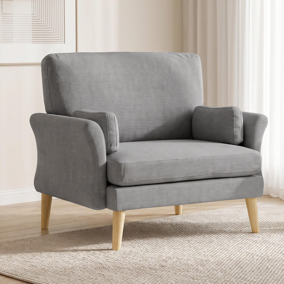 SESSEL Polyester Kautschukholz Dunkelgrau - Dunkelgrau/Naturfarben, Holzwerkstoff/Textil (80/88/103cm) - HOMCOM