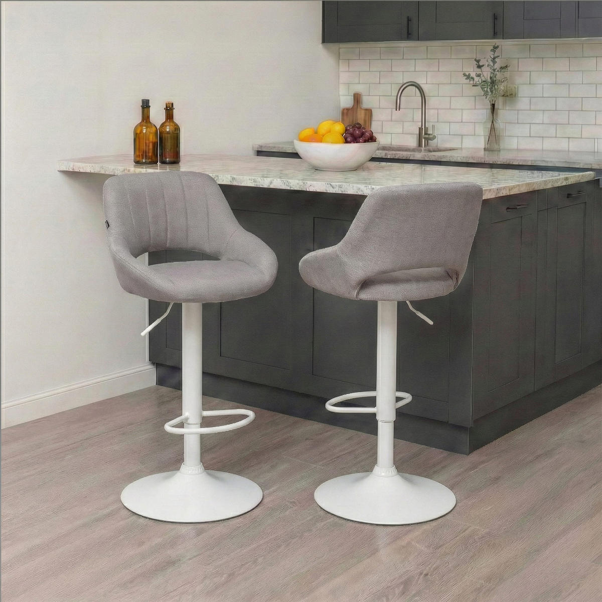 BARHOCKER Stoff Grau - Weiß/Grau, Textil/Metall (47/85/48cm) - CLP