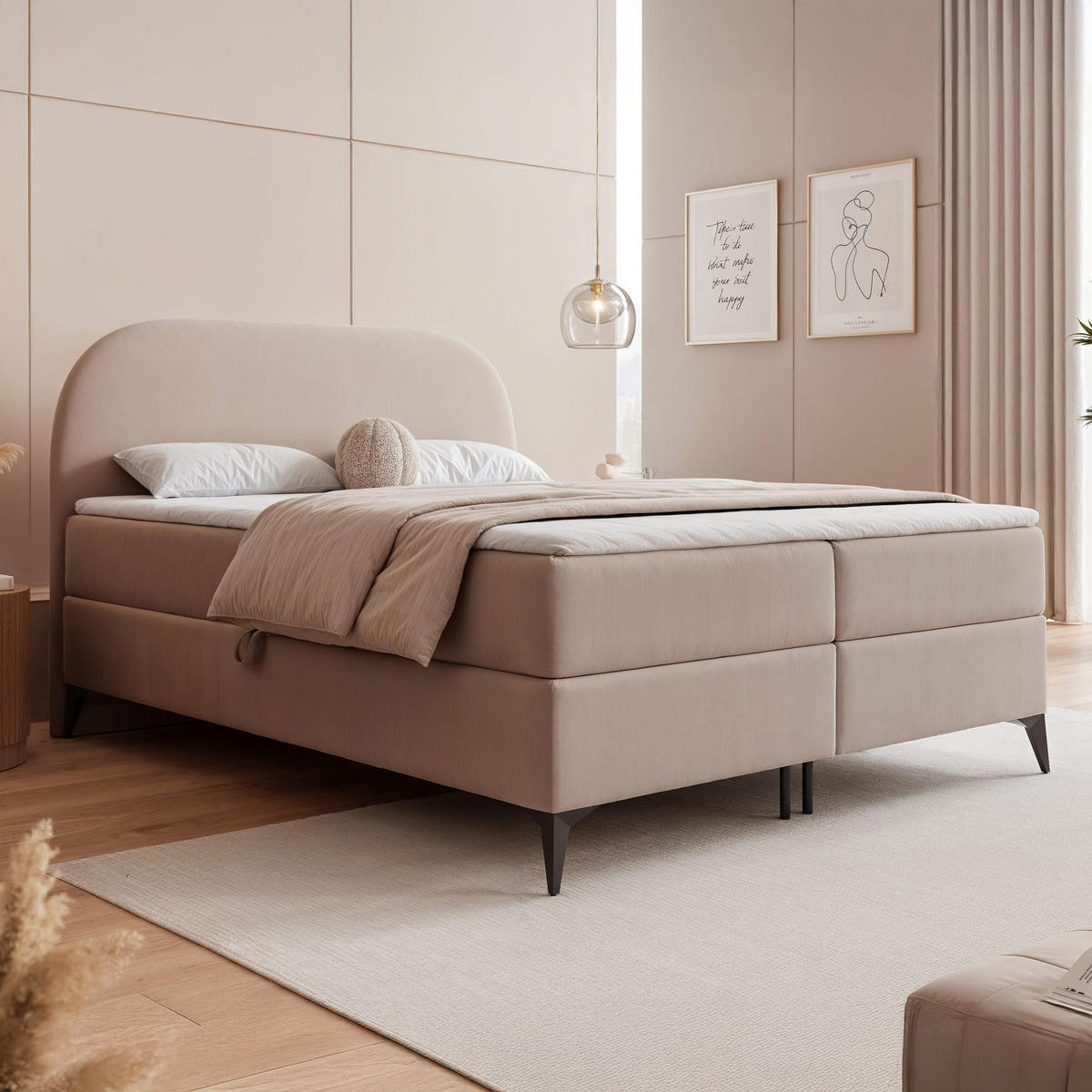 BOXBETT NOELIA 180/200 cm mit Matratze, Beige - Beige, Textil/Metall (180/200cm) - Idohome