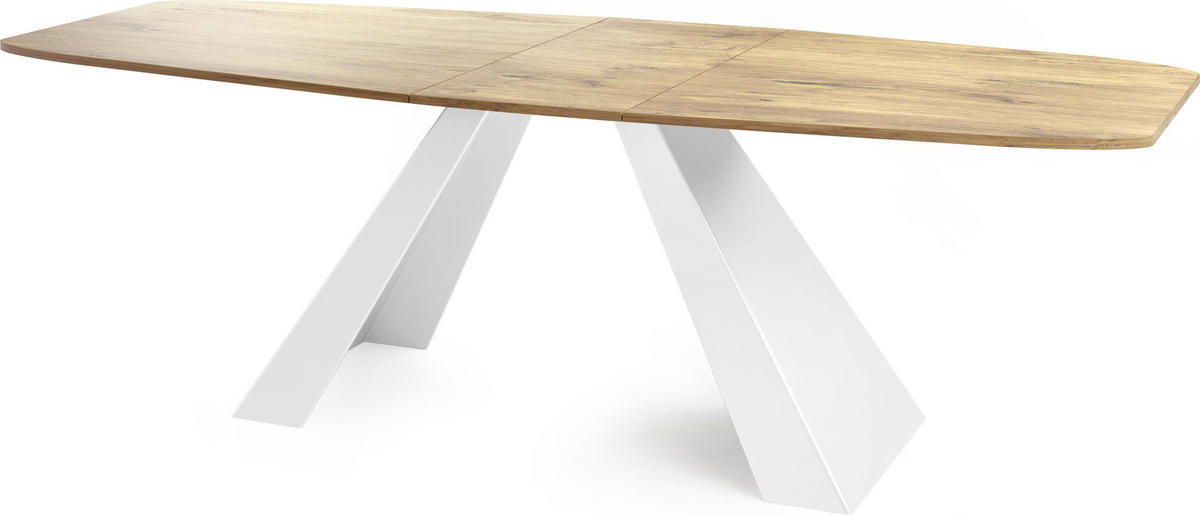 ESSTISCH Monte Weiß rechteckig ausziehbar, Lancelot Eiche 180-220/90/76 cm - Eichefarben/Braun, Holzwerkstoff/Metall (90/218/76cm) - WFL GROUP