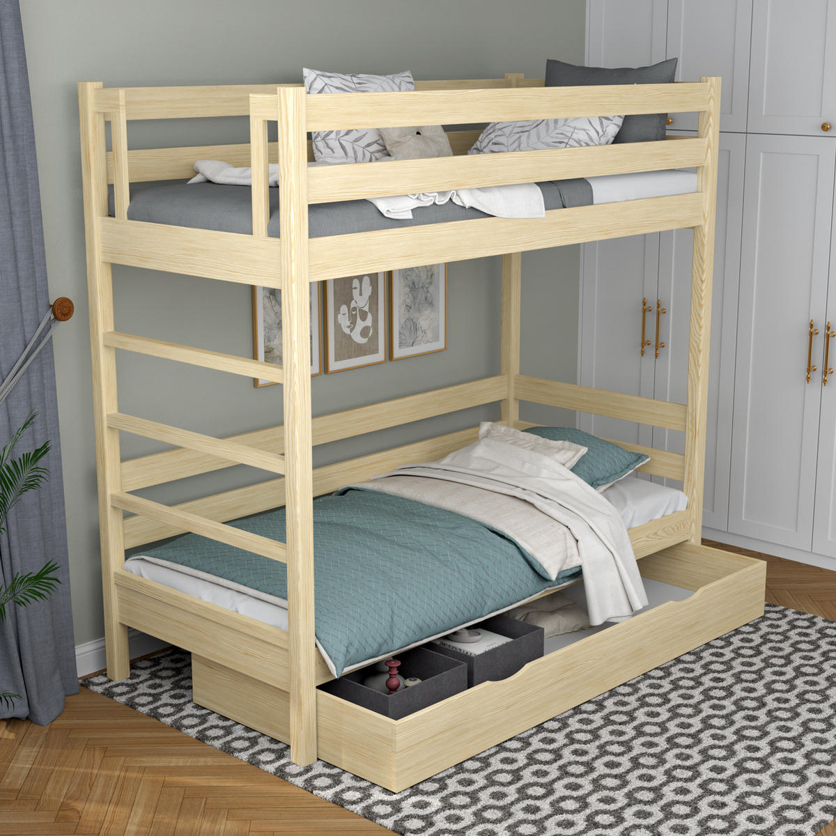 ETAGENBETT N03 mit Schublade Klare Kiefer 100/200 - Braun, Naturmaterialien/Holz (100/200cm) - N-Wood