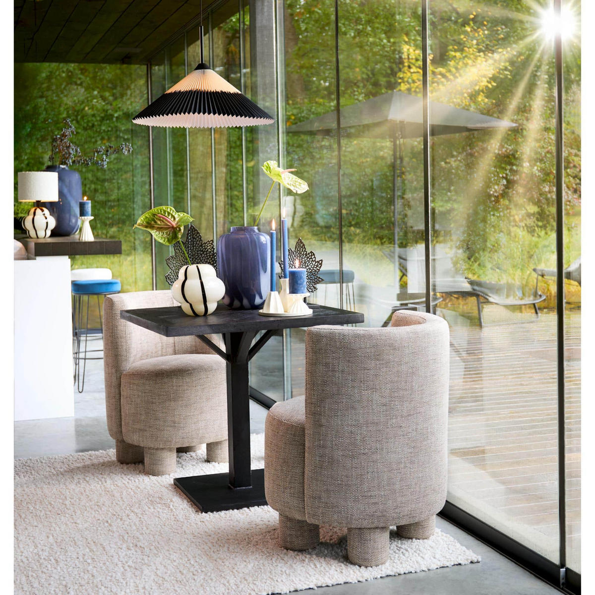 HÄNGELAMPE Pleated Schwarz 60/60/23 cm - Schwarz, Textil (60/60/23cm) - Light & Living