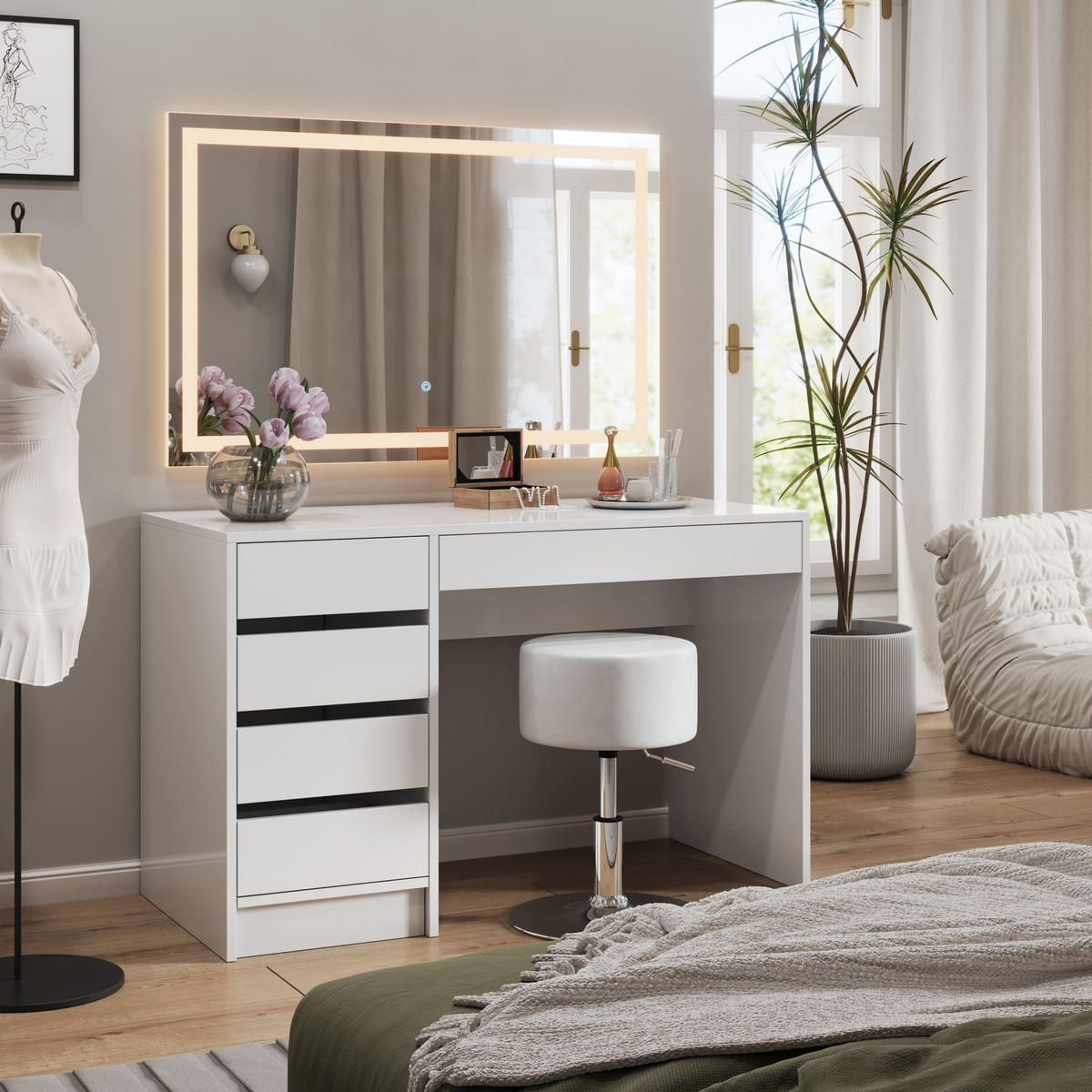 HOCKER Design Weiß 33.5 x 67 cm für Schminktisch - Weiß, Metall (33.5/67/33.5cm) - Vicco