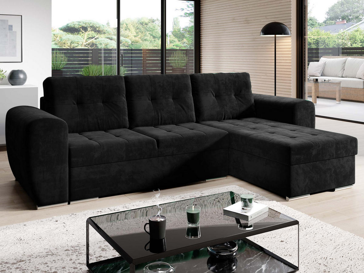 ECKSOFA Bari - Silberfarben/Schwarz, Holz/Textil (256/157cm) - MIRJAN24
