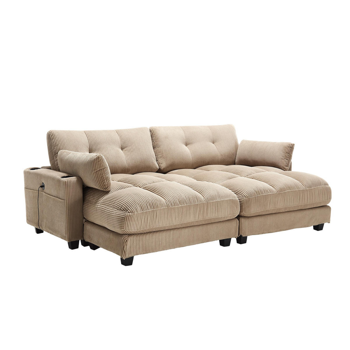 CHAISELONGUE Polsterliege,Ottomane,Sofa,Cordstoff,Khaki - Hellbraun, Textil (112/81/140cm) - LVHOM