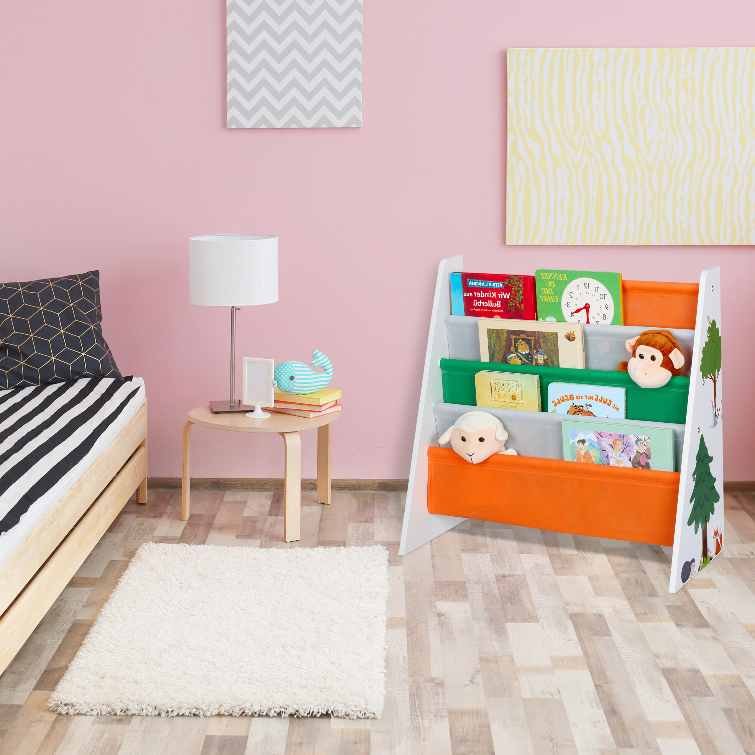 KINDERBÜCHERREGAL - Multicolor, Holzwerkstoff/Textil (62.5/60/28cm) - Relaxdays