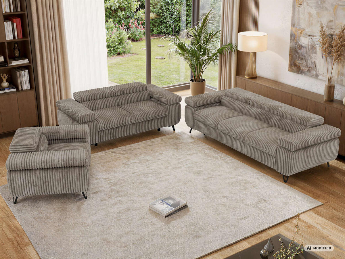 SEDACÍ SOUPRAVA PETER 1+2+3 - Světle hnědá Manšestr - černá/světle hnědá, kov/textil (262/76/99cm) - MKS