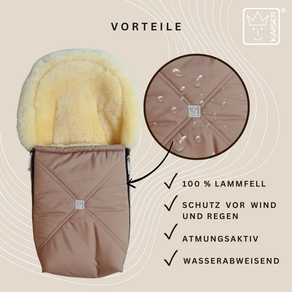 LAMMFELL-BABYSCHALENFUSSSACK Emmy, sand - Beige, Fell (37/10/80cm) - Kaiserbaby