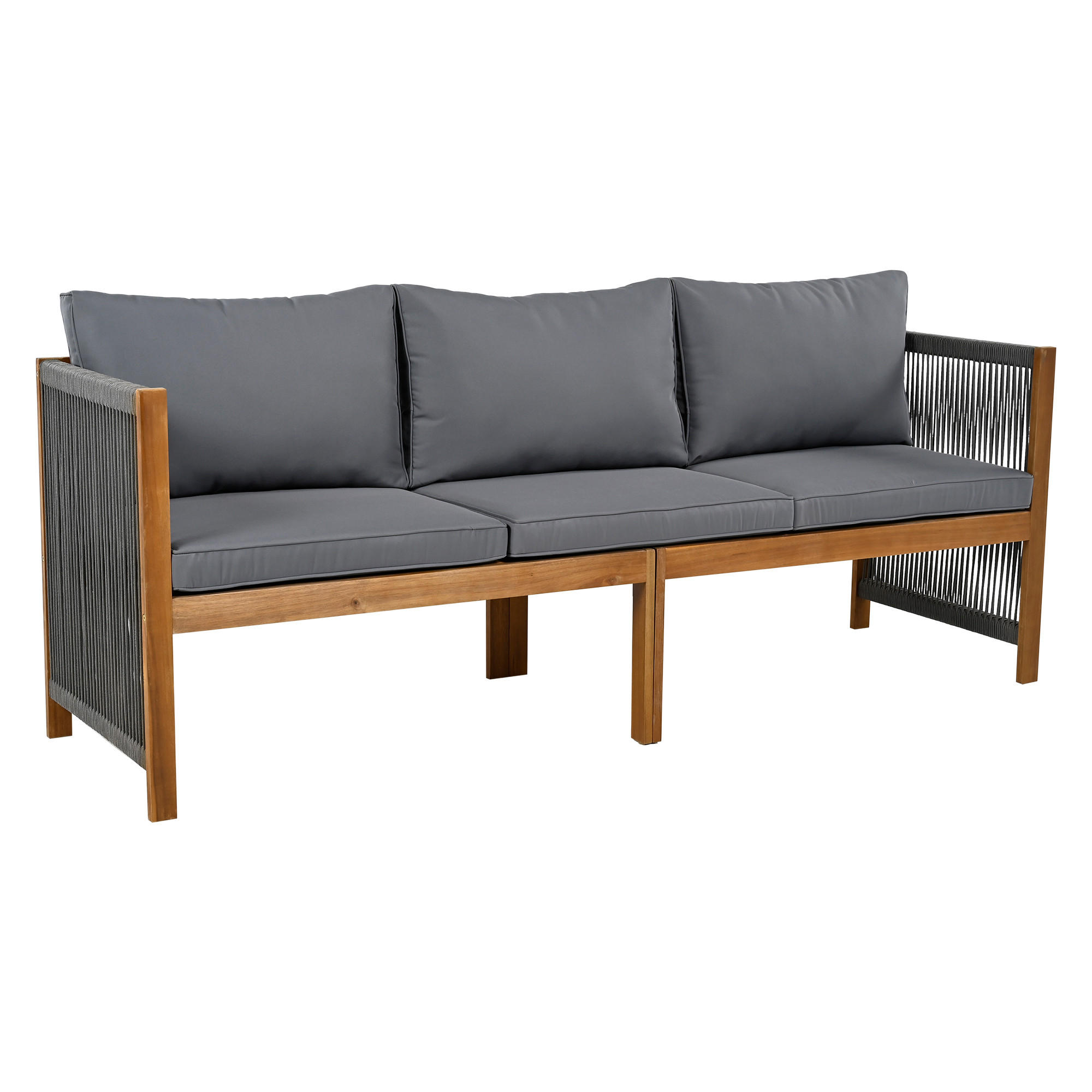 GARTENSET 195x57x71cm grau aus Akazie, handgewebt, 7-teilig - Grau, Textil - Modfu