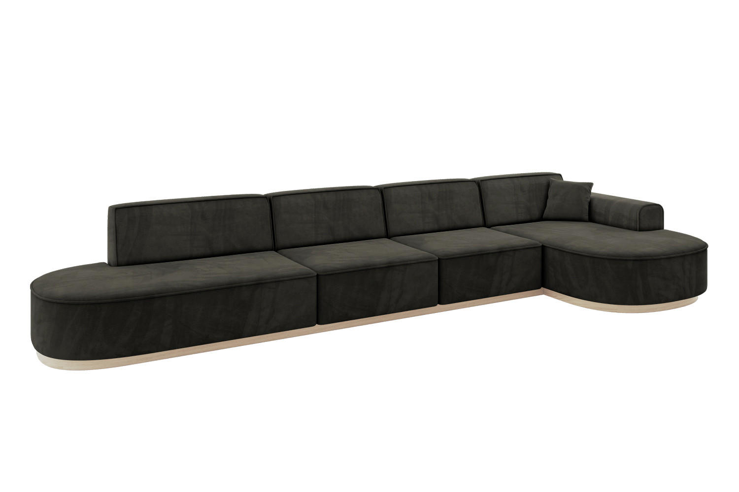 ECKSOFA Ottomane Rechts MARI-L3-v1 - 413x171x83 cm Schwarz Velours - Schwarz, Holzwerkstoff/Textil (171/413cm) - ALTDECOR