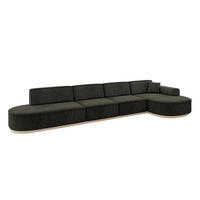 ECKSOFA Ottomane Rechts MARI-L3-v1 - 413x171x83 cm Schwarz Velours - Schwarz, Holzwerkstoff/Textil (171/413cm) - ALTDECOR