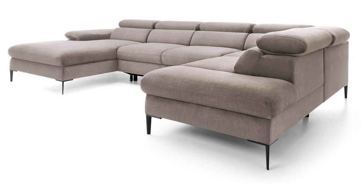 ECKSOFA U-Form 350 cm Amaro M mit Schlaffunktion, Links, Dunkelbeige - Cappuccino, Holz (214/353cm) - Emporius