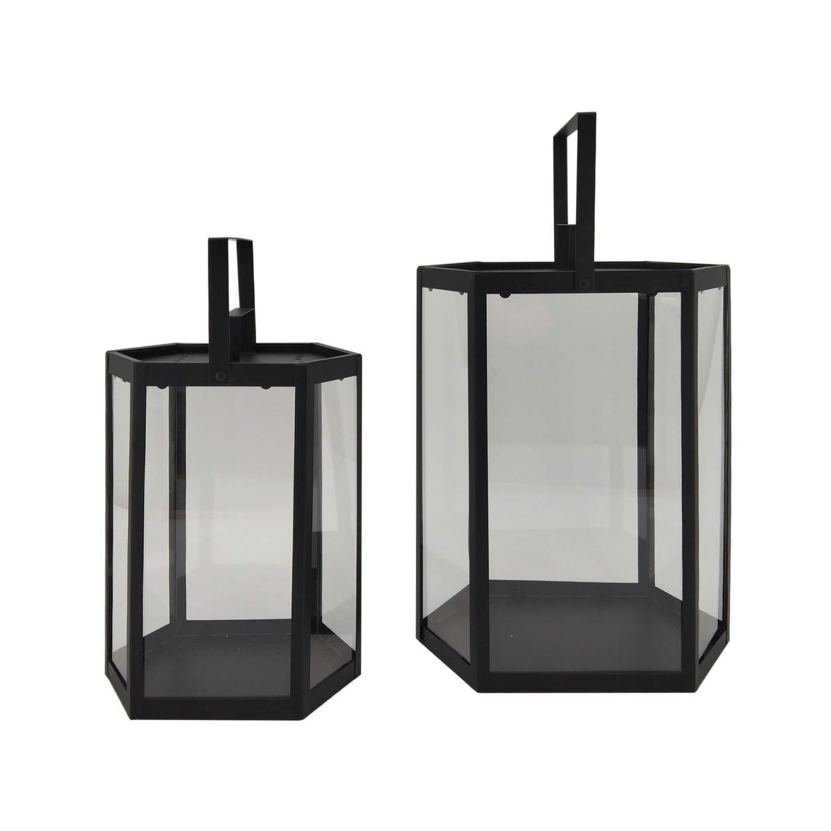 DEKORATIVES LATERNEN SET, 2 pieces Schwarz 19/29/39 cm - Schwarz, Metall (19/39/29cm) - Mobili Rebecca