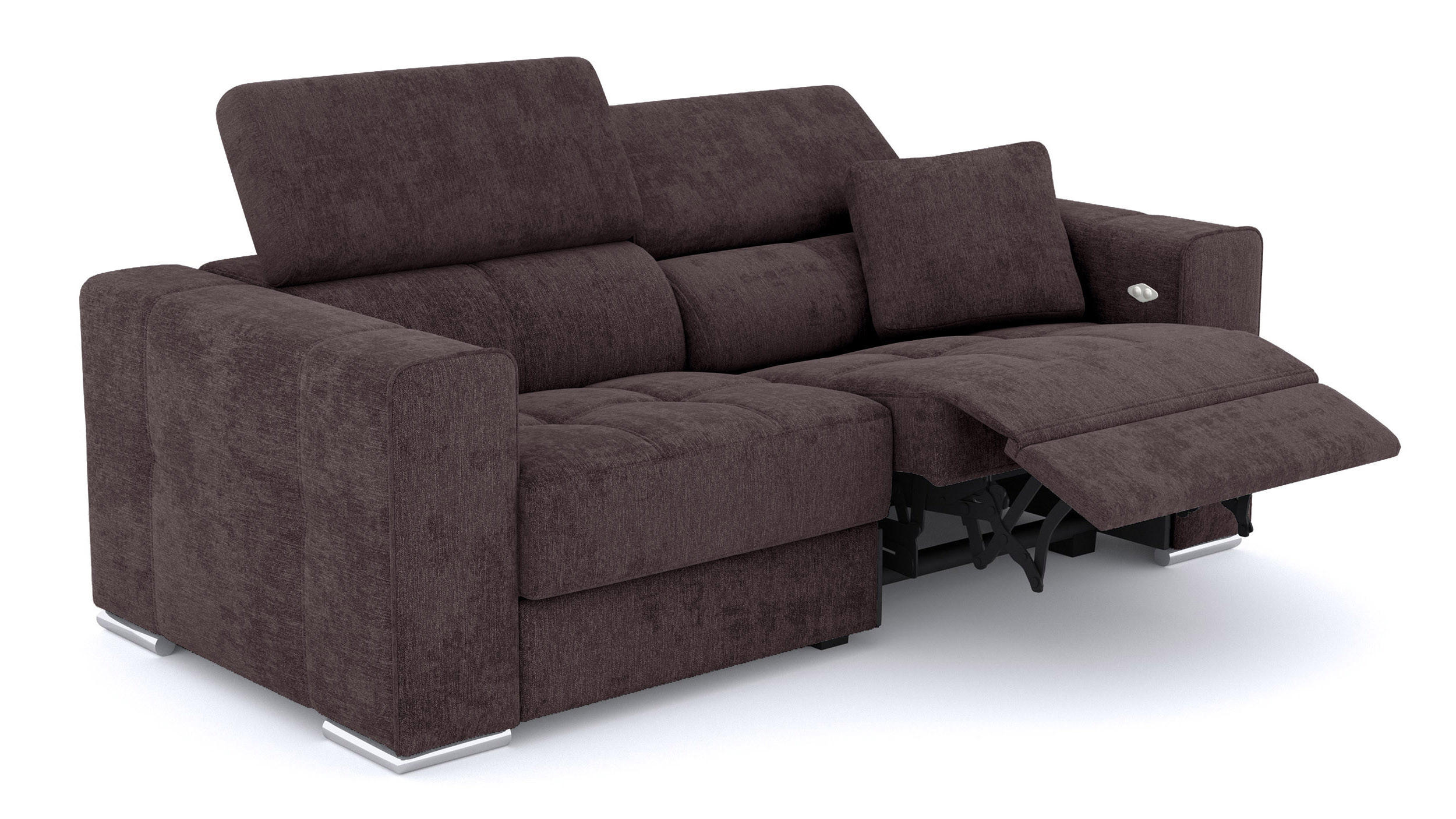 SOFA QUARTZ 3-Sitzer mit 1 Relaxfunktion, dunkelbraun - Dunkelbraun/Silberfarben, Holzwerkstoff/Textil (204/80/102cm) - Courtois Laville