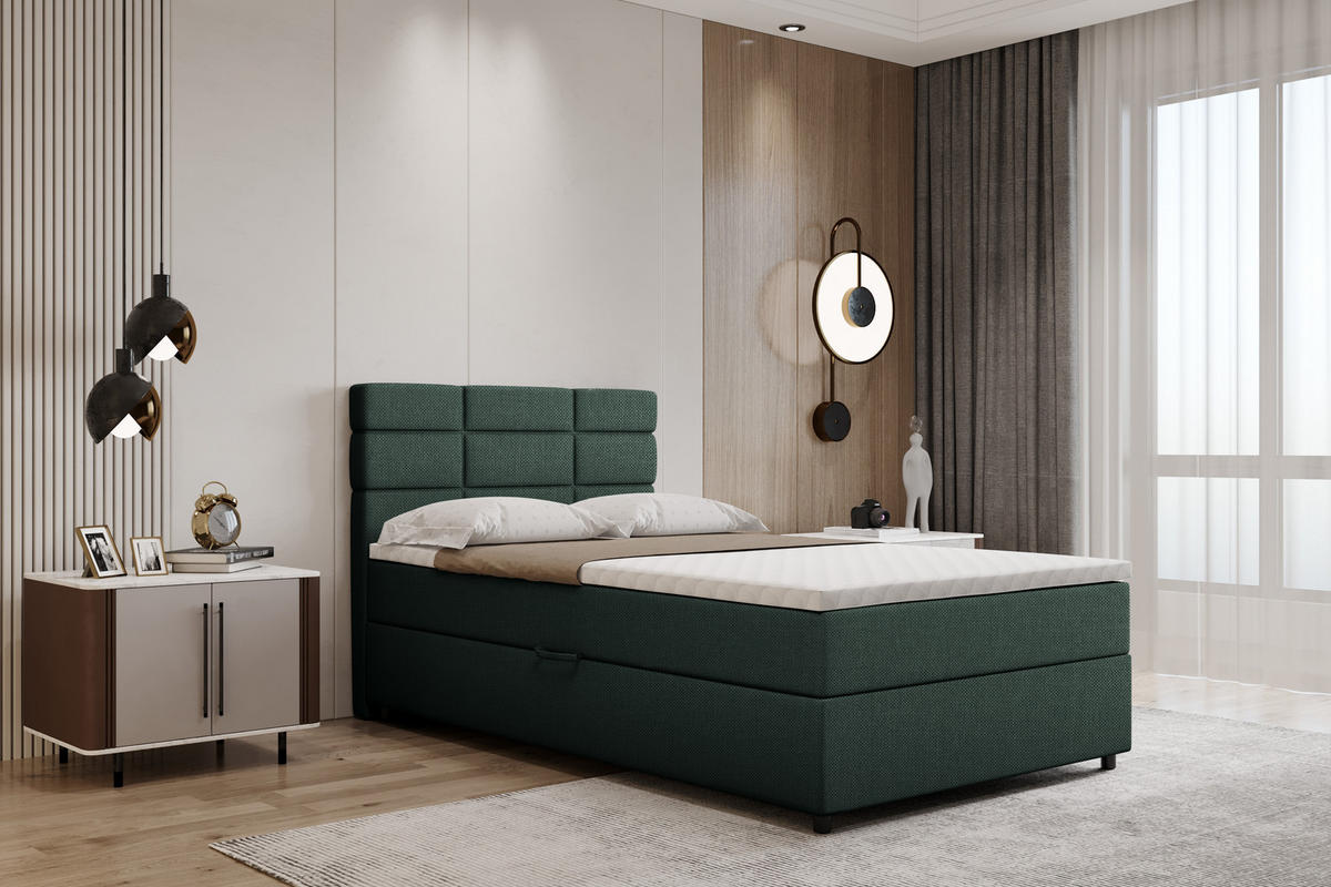 BOXBETT Reve 120 x 200 cm mit Bettkasten und Lattenrost ohne matratze - dunkelgrün - Dunkelgrau, Holz (120/206cm) - Panda Möbel