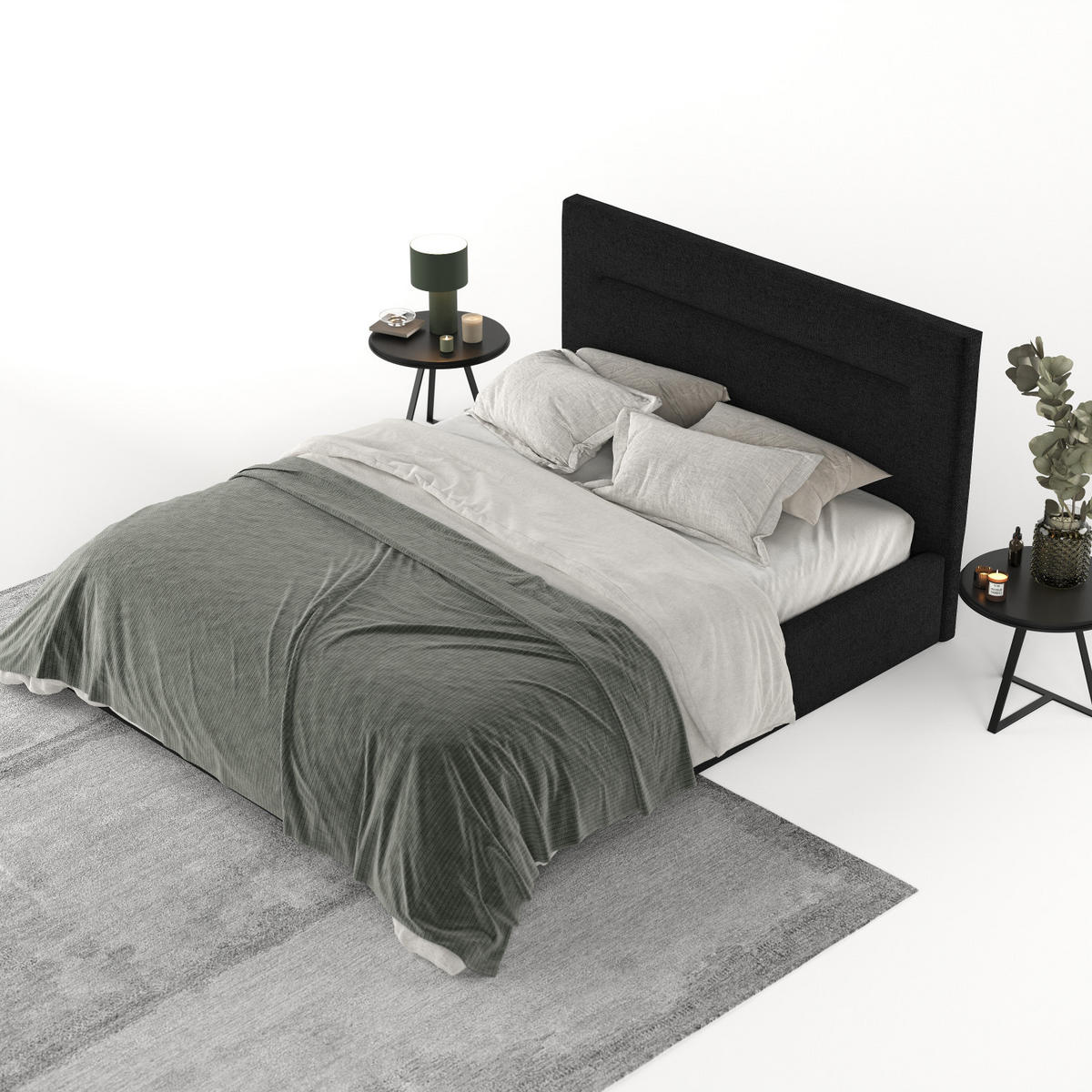 POLSTERBETT Liline 180/200 cm Schwarz im Inari Stoff - Schwarz/Naturfarben, Holz/Holzwerkstoff (180/200cm) - AltaBeds