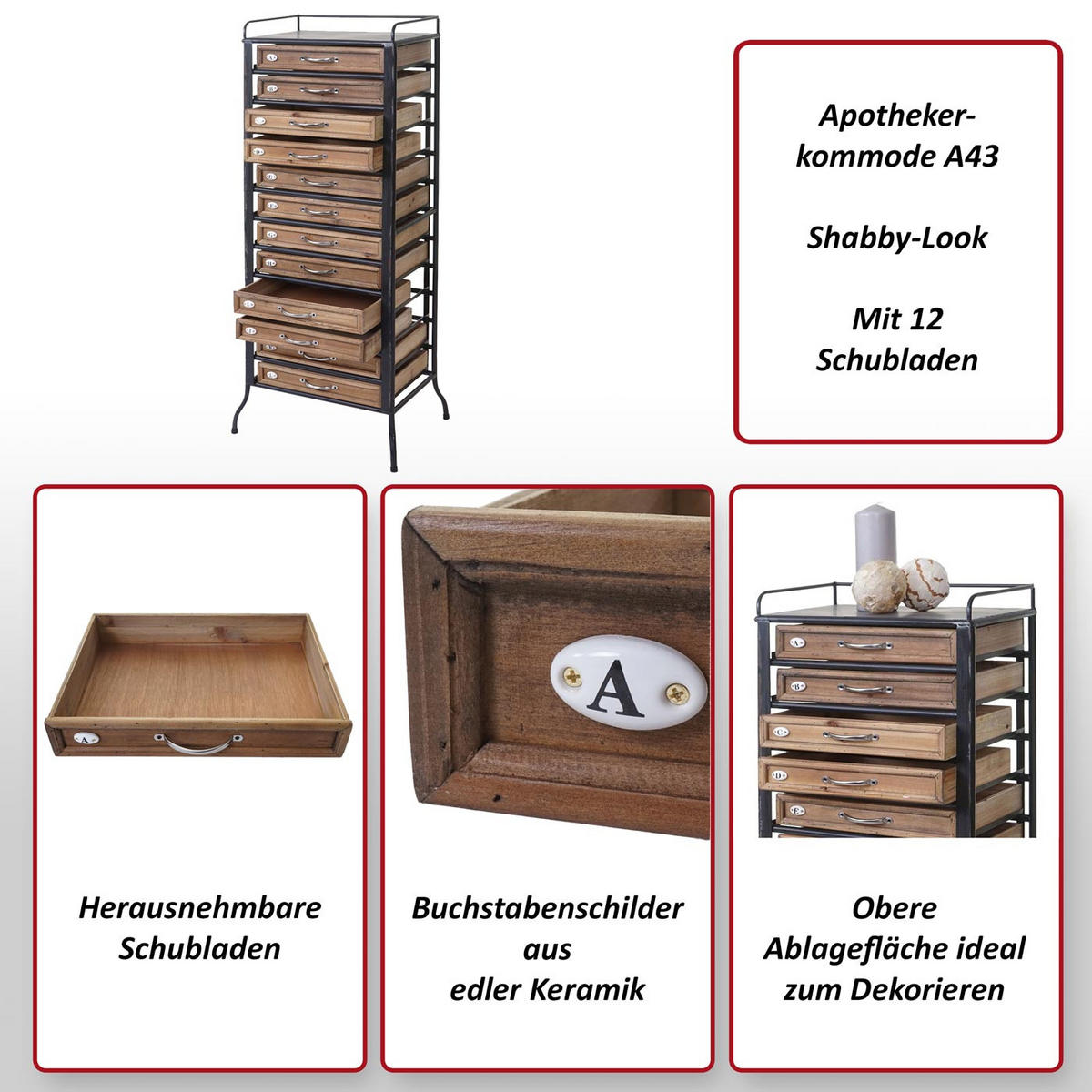 APOTHEKER-SCHRANK Braun, Schwarz - Schwarz/Braun, Holz (55/129/38cm) - MCW