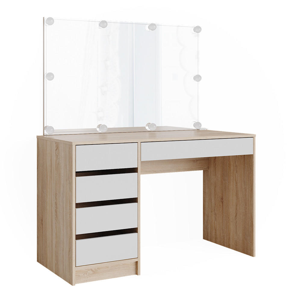 MASĂ DE TOALETĂ Sherry, Alb/Sonoma, 120 cm cu oglindă și ghirlandă LED