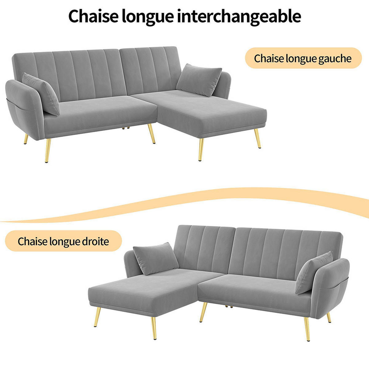 KLAPP-DOPPELSOFA mit Zusatzecke in Grau - Grau, Textil (130/80/191.5cm) - KOMHTOM