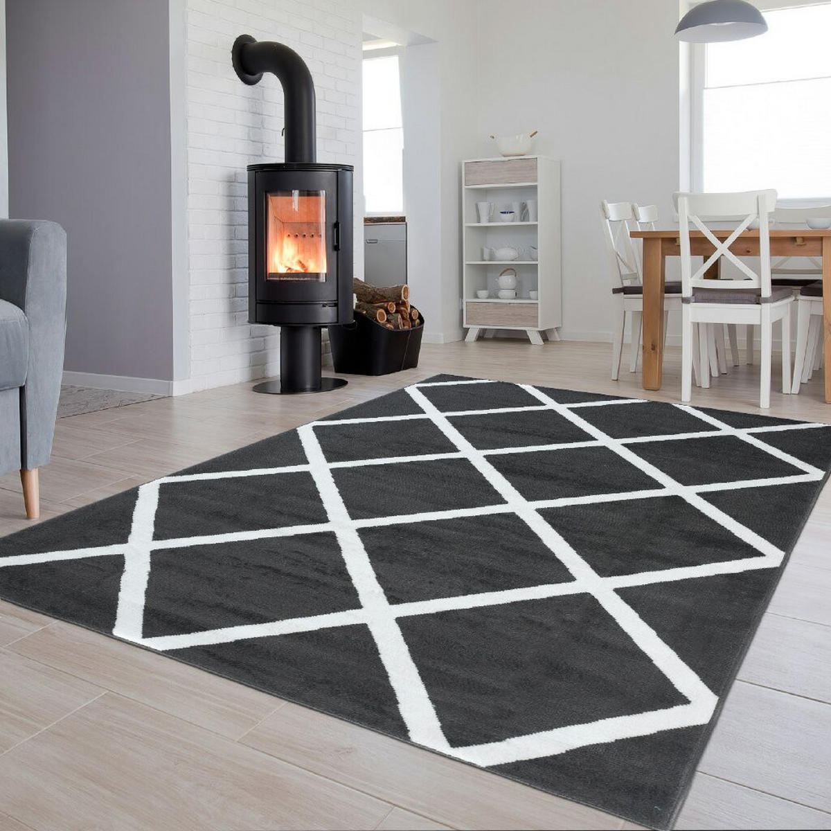 TEPPICH LUXURY Dunkelgrau Karo Marokkanisch 250/300 cm - Dunkelgrau, Textil (250/300cm) - Tapiso